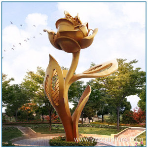 Garden Large Size Golden Painting Stainless Steel Rose Sculpture